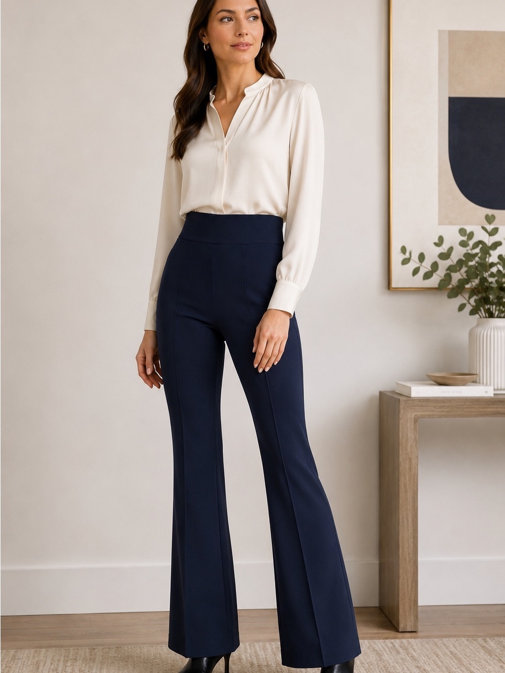 M.M.LaFleur Navy Blue High-Waist Knit Flare Pants Size 10